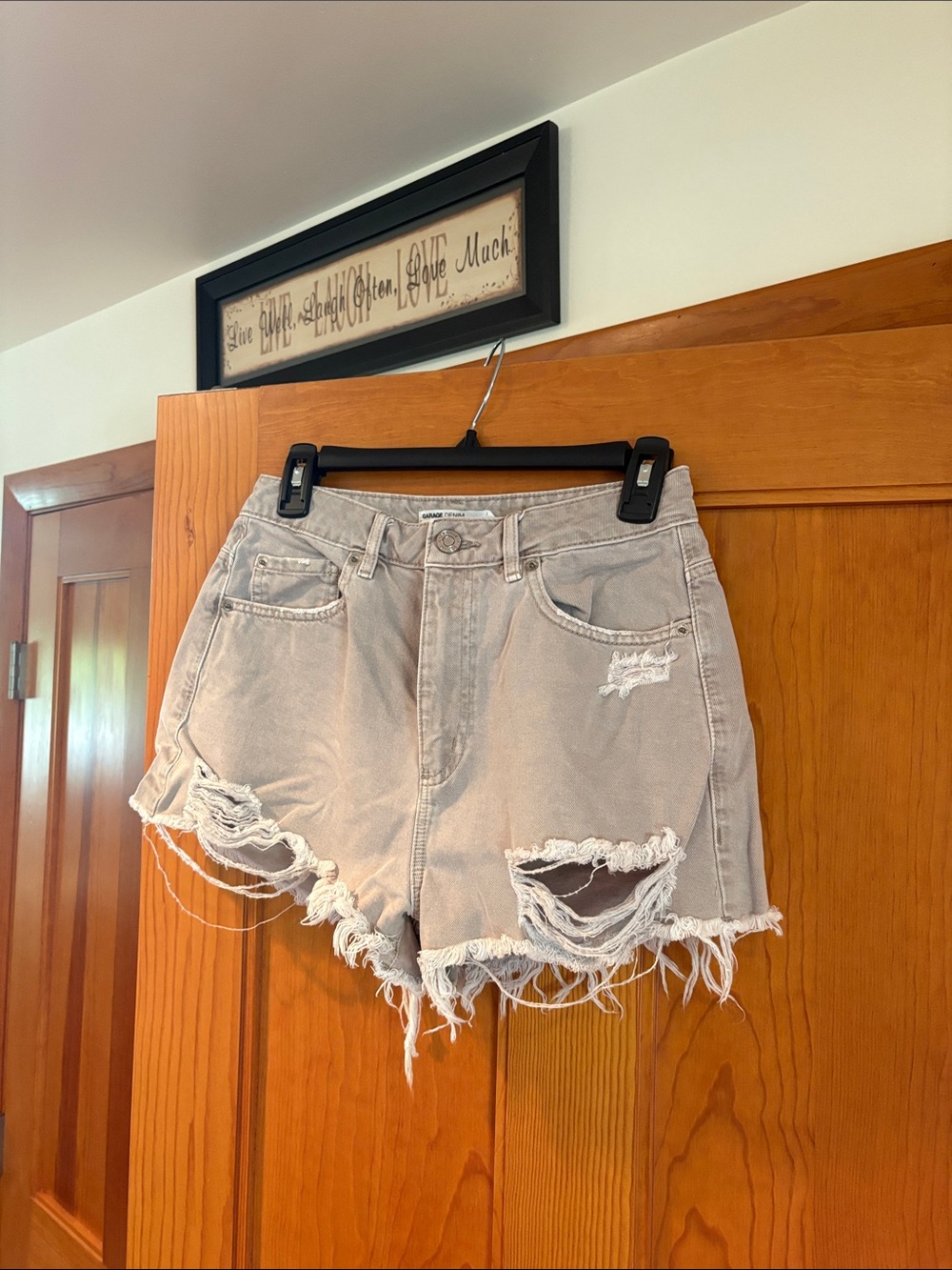 Garage Festival Distressed Denim Shorts - Light Taupe